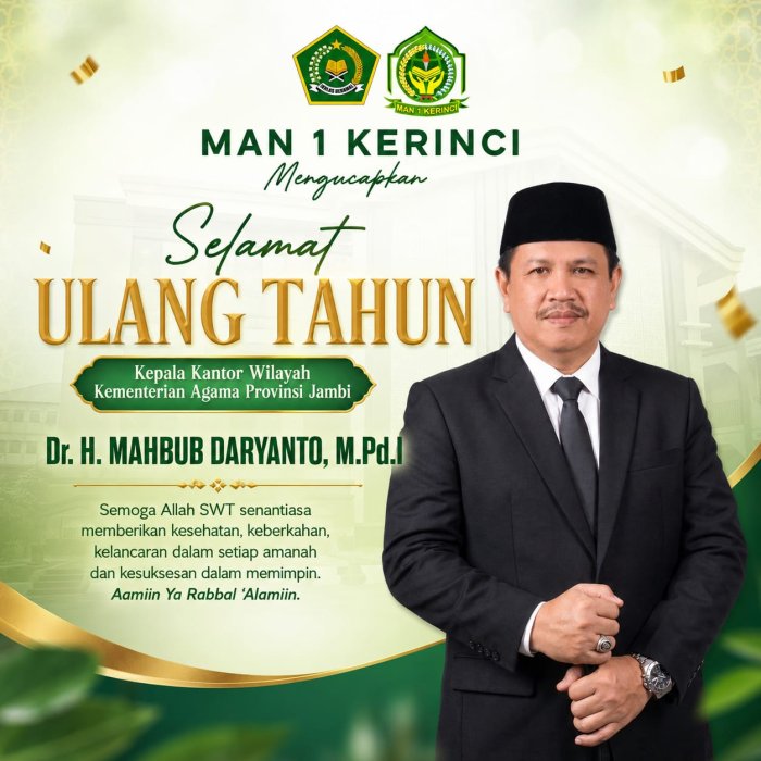 MAN 1 Kerinci Sampaikan Ucapan Selamat Ulang Tahun kepada Kepala Kanwil Kemenag Provinsi Jambi