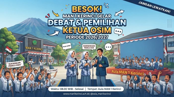 Besok! MAN 1 Kerinci Gelar Debat dan Pemilihan Ketua OSIM Periode 2026/2027 Besok! MAN 1 Kerinci Gelar Debat dan Pemilihan Ketua OSIM Periode 2026/2027