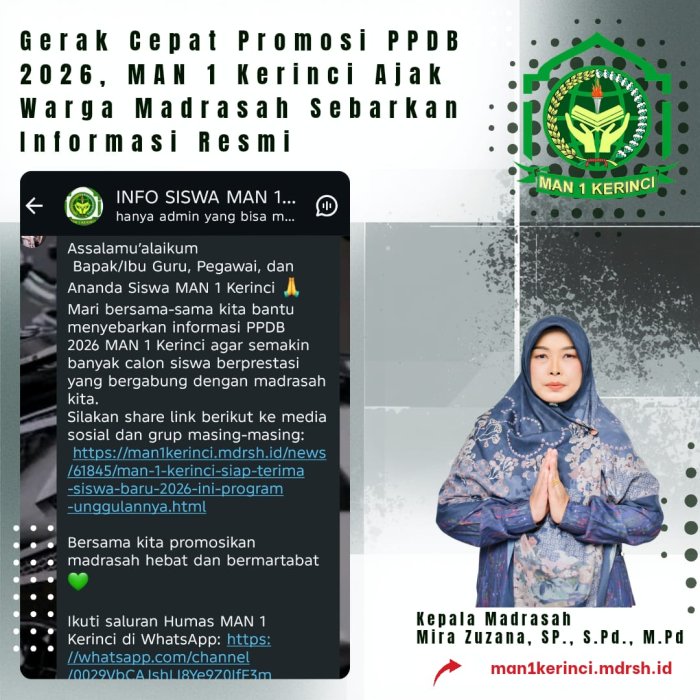 Gerak Cepat Promosi PPDB 2026, MAN 1 Kerinci Ajak Warga Madrasah Sebarkan Informasi Resmi