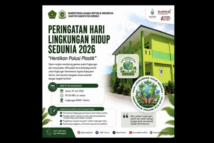 Peringati Hari Lingkungan Hidup Sedunia 2026, MAN 1 Kerinci Gelar Aksi Gotong Royong dan Kampanye Bebas Sampah Plastik