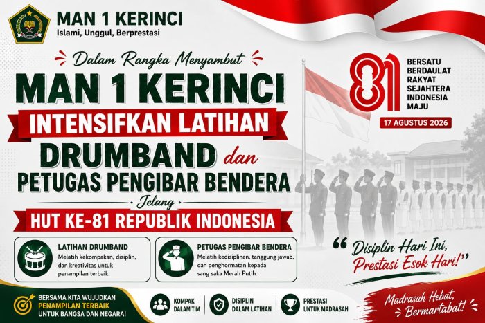 MAN 1 Kerinci Intensifkan Latihan Drumband dan Petugas Pengibar Bendera Jelang HUT ke-81 RI MAN 1 Kerinci Intensifkan Latihan Drumband dan Petugas Pengibar Bendera Jelang HUT ke-81 RI