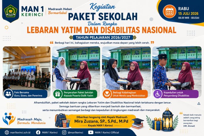 MAN 1 Kerinci Salurkan Paket Sekolah dalam Rangka Lebaran Yatim dan Disabilitas Nasional 2026 MAN 1 Kerinci Salurkan Paket Sekolah dalam Rangka Lebaran Yatim dan Disabilitas Nasional 2026