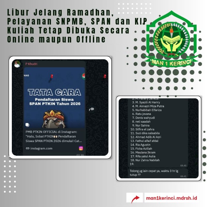 Libur Jelang Ramadhan, Pelayanan SNPMB, SPAN dan KIP Kuliah Tetap Dibuka Secara Online maupun Offline