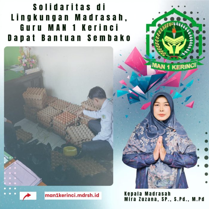 Solidaritas di Lingkungan Madrasah, Guru MAN 1 Kerinci berikan Bantuan Sembako