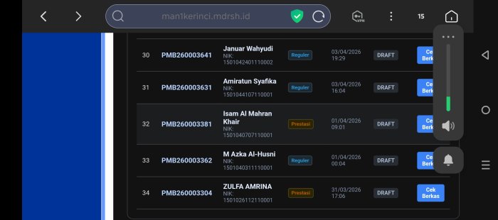 Pendaftar PMB MAN 1 Kerinci Terus Meningkat