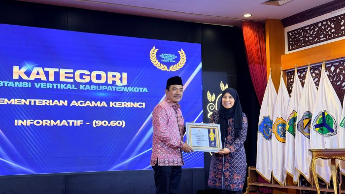 Layanan Publik Berkualitas, Kemenag Kerinci Raih Anugerah Keterbukaan Informasi