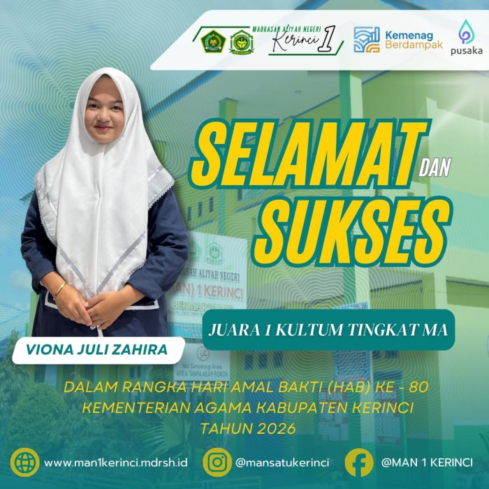 Membanggakan! Siswa MAN 1 Kerinci Juara 1 Lomba Kultum HAB Kemenag ke-80